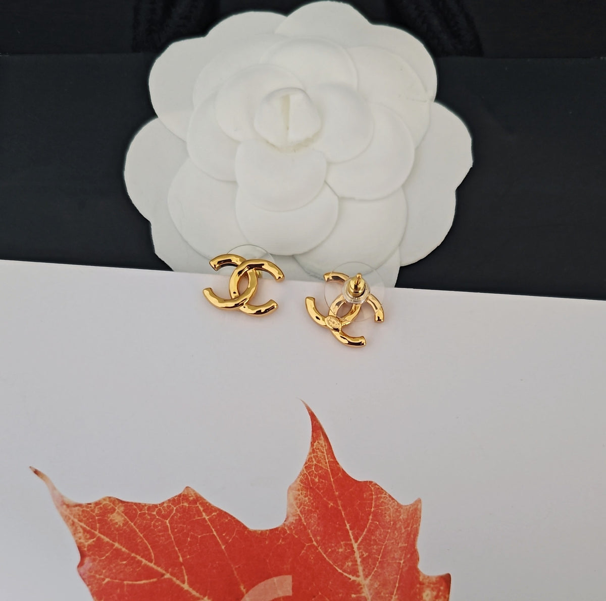 gold brass Stud Earrings for women - alternate angle view 4