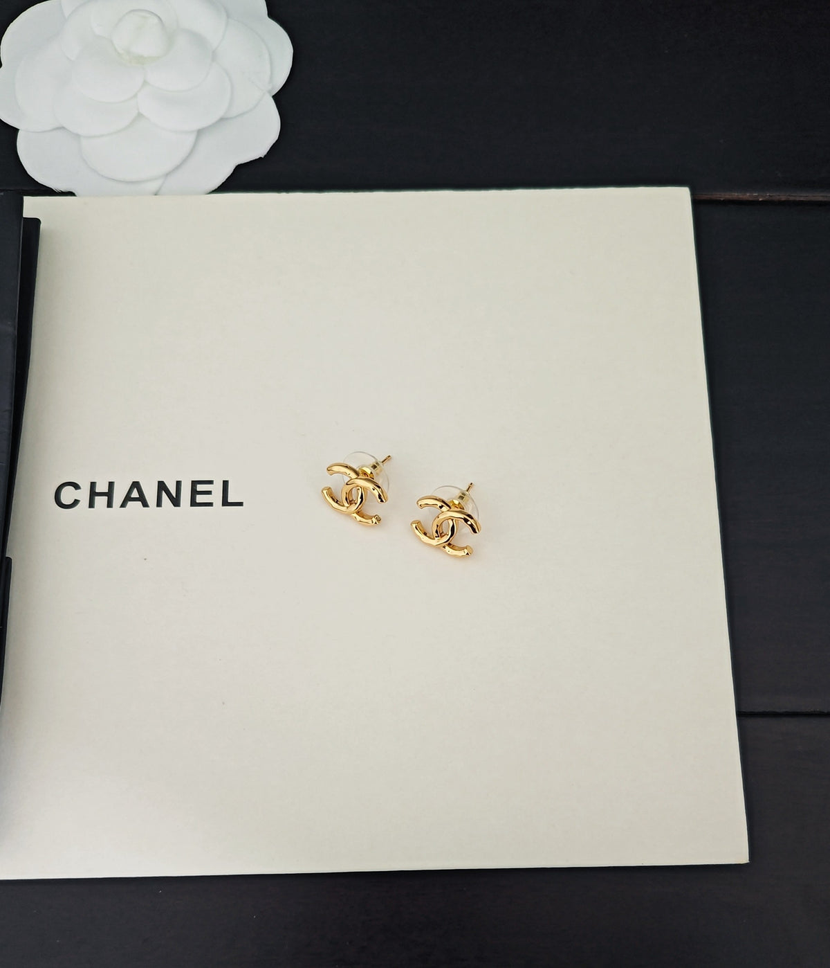 gold brass Stud Earrings for women - alternate angle view 2