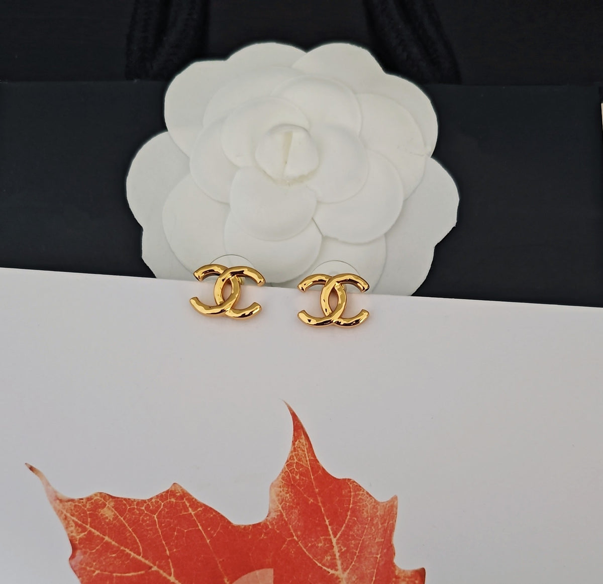 gold brass Stud Earrings for women - alternate angle view 3