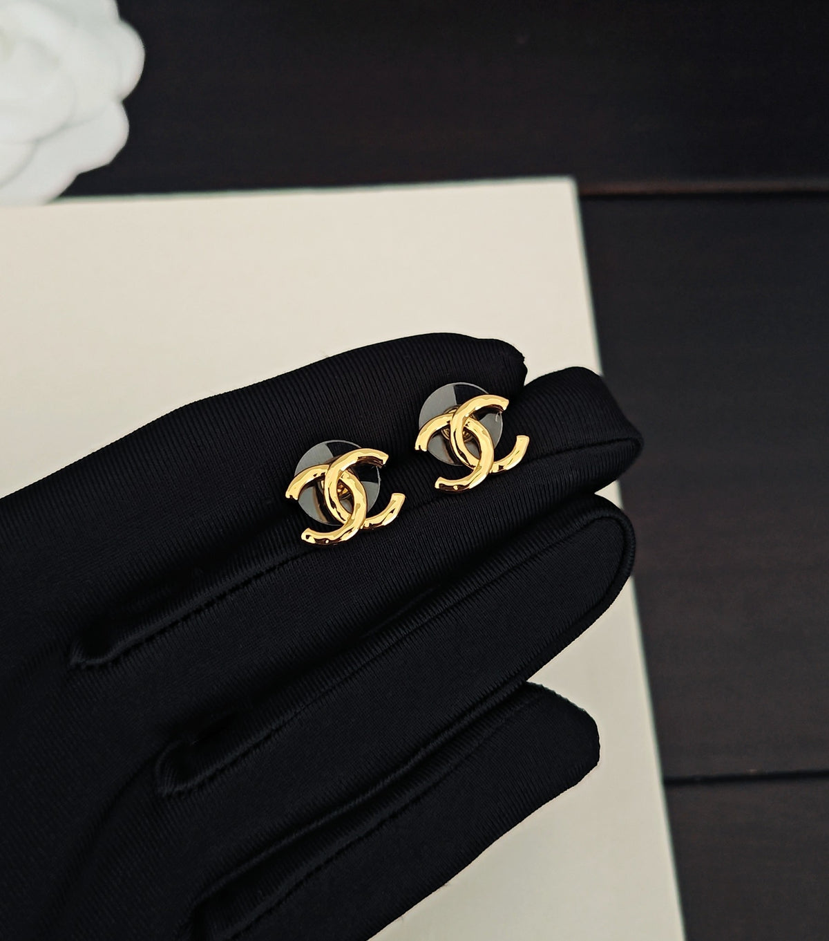 gold brass Stud Earrings for women - product detail view