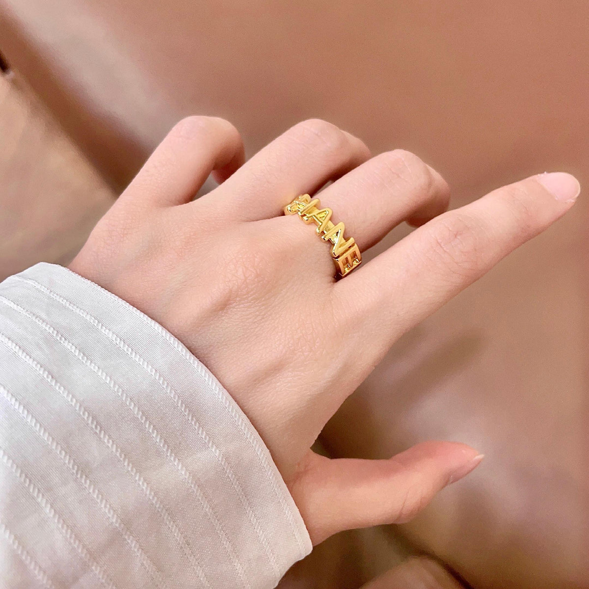 white letter Ring for women - alternate angle view 2
