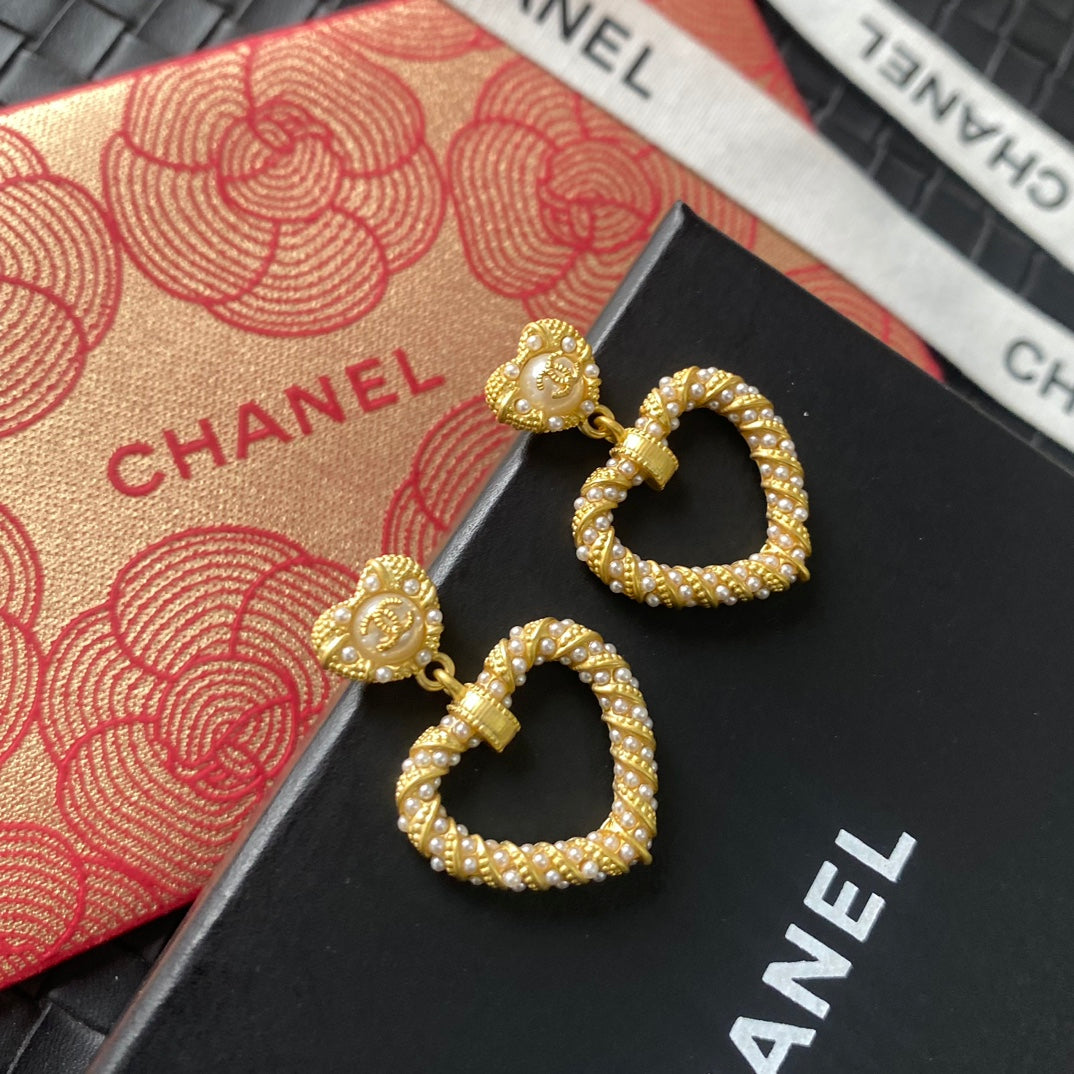 beige pearl heart Drop Earrings for women - alternate angle view 6