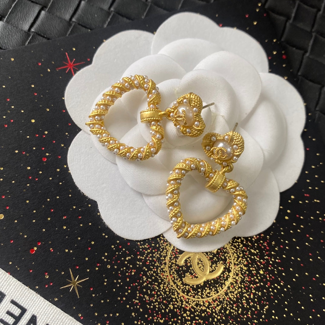 beige pearl heart Drop Earrings for women - alternate angle view 3