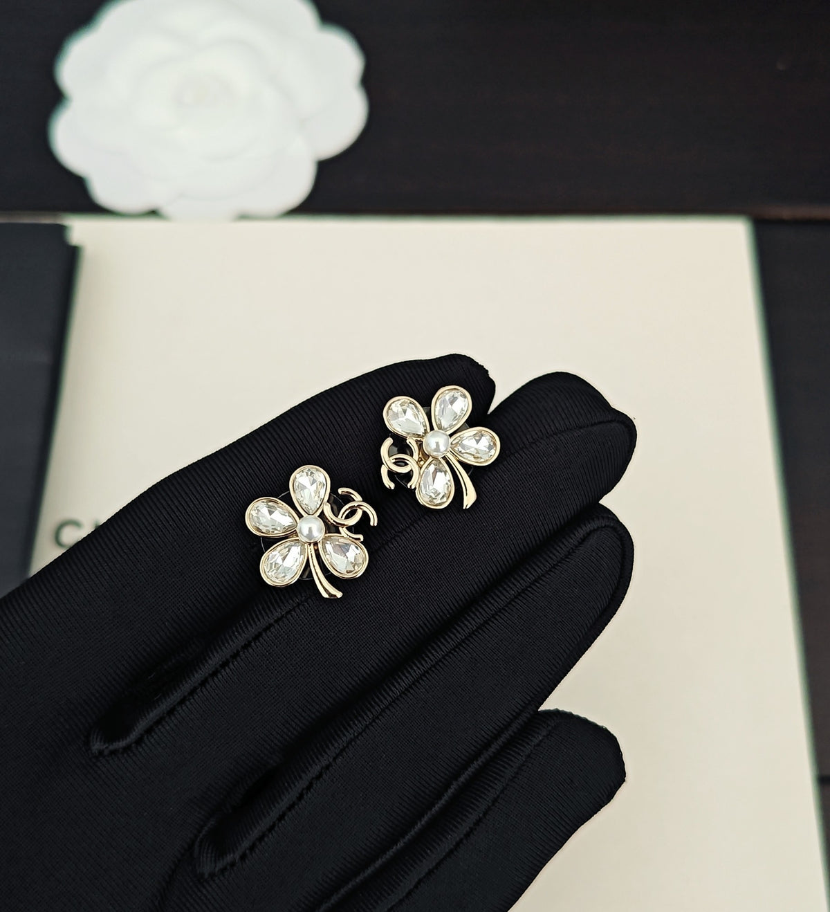 yellow brass floral Stud Earrings for women - product detail view