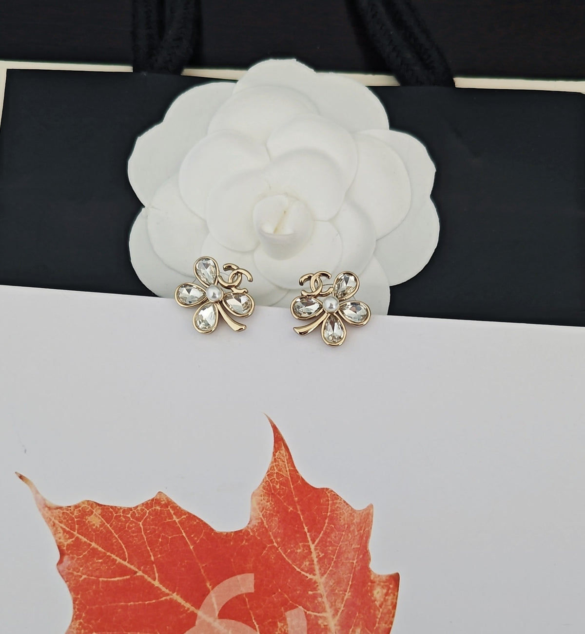 yellow brass floral Stud Earrings for women - alternate angle view 5