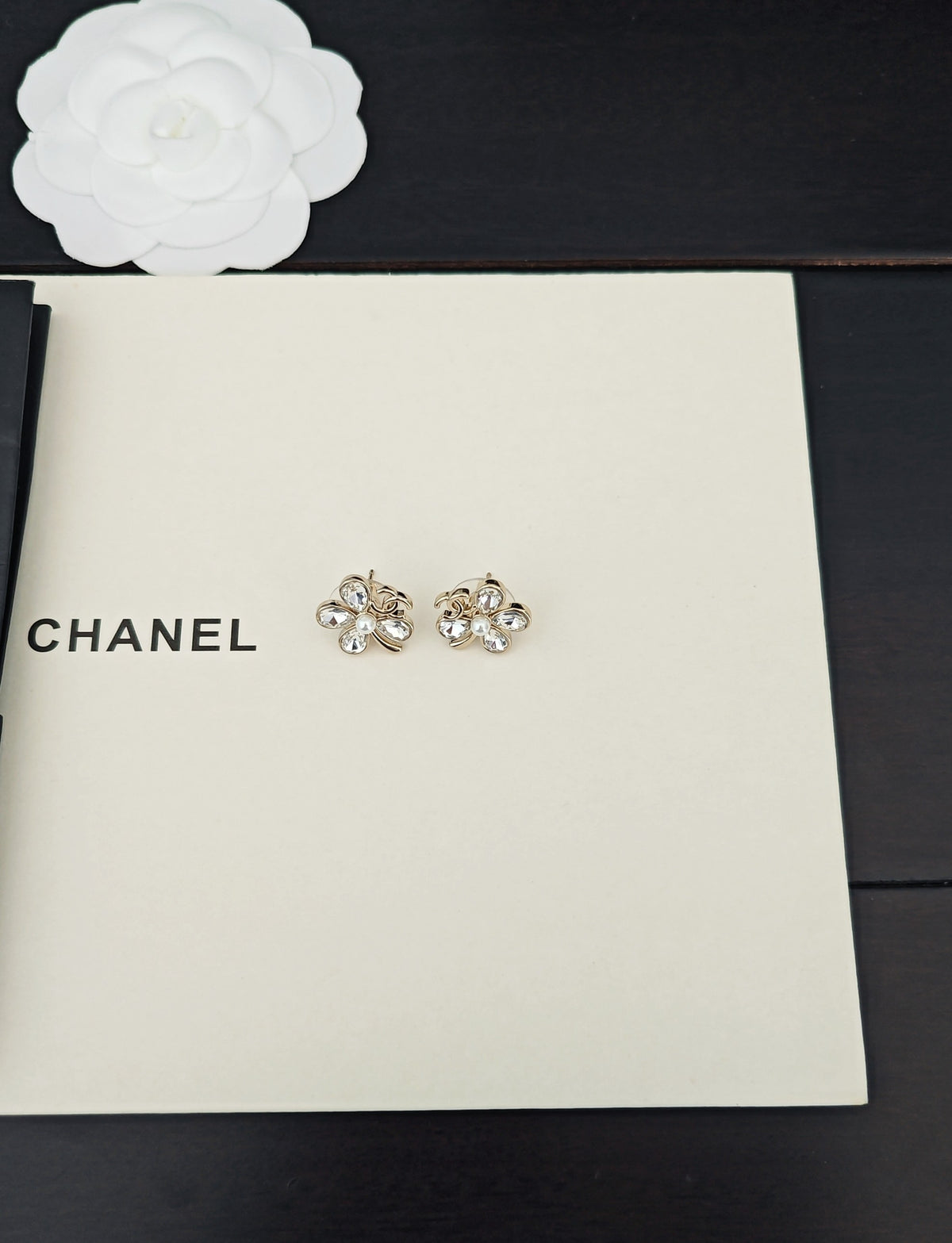 yellow brass floral Stud Earrings for women - alternate angle view 4