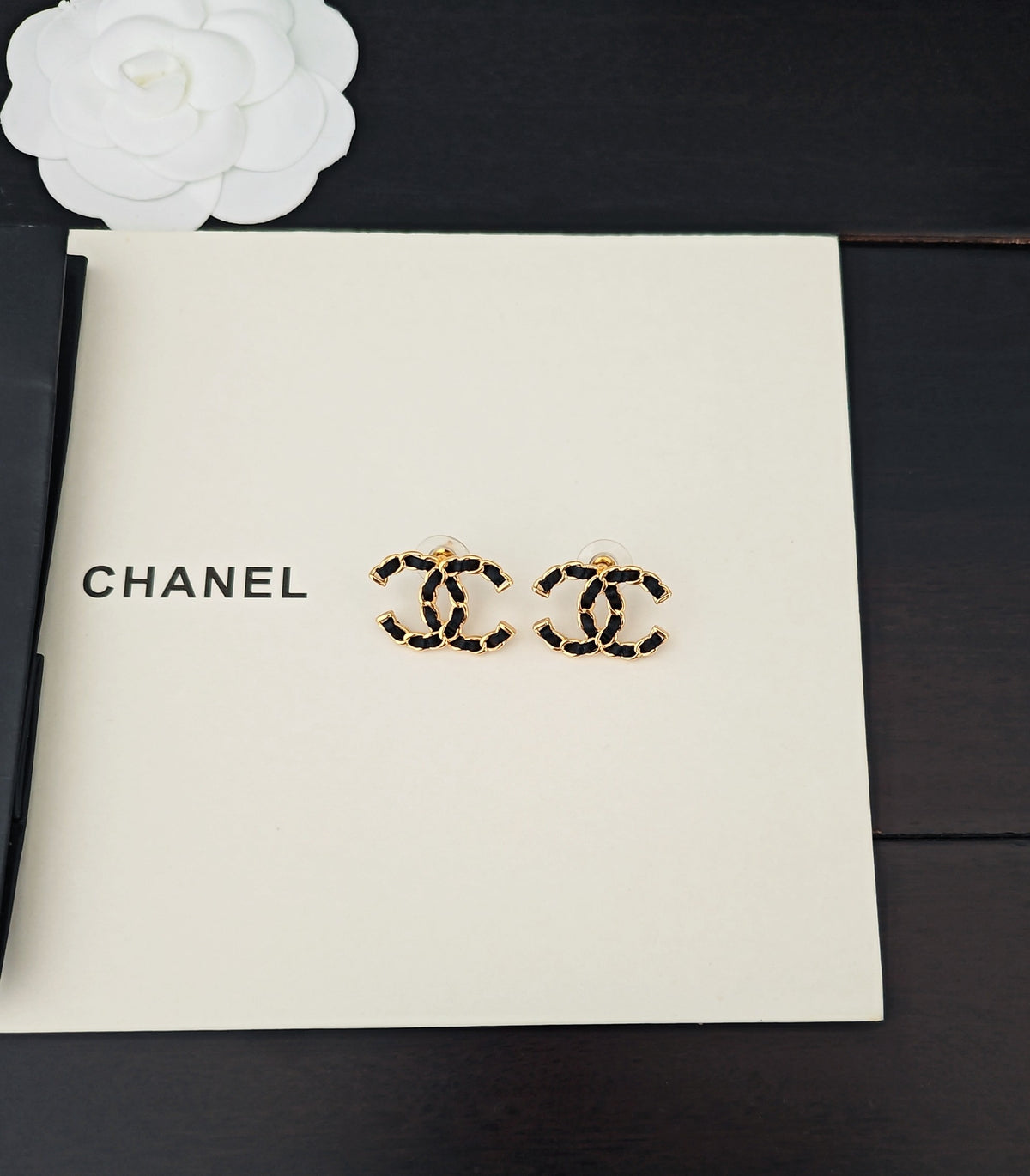 yellow brass Stud Earrings for women - alternate angle view 4