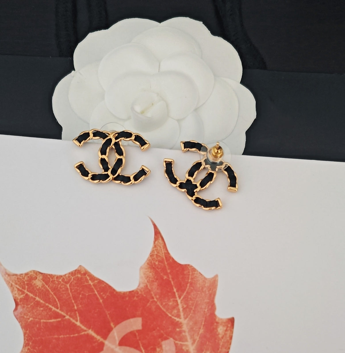 yellow brass Stud Earrings for women - alternate angle view 3