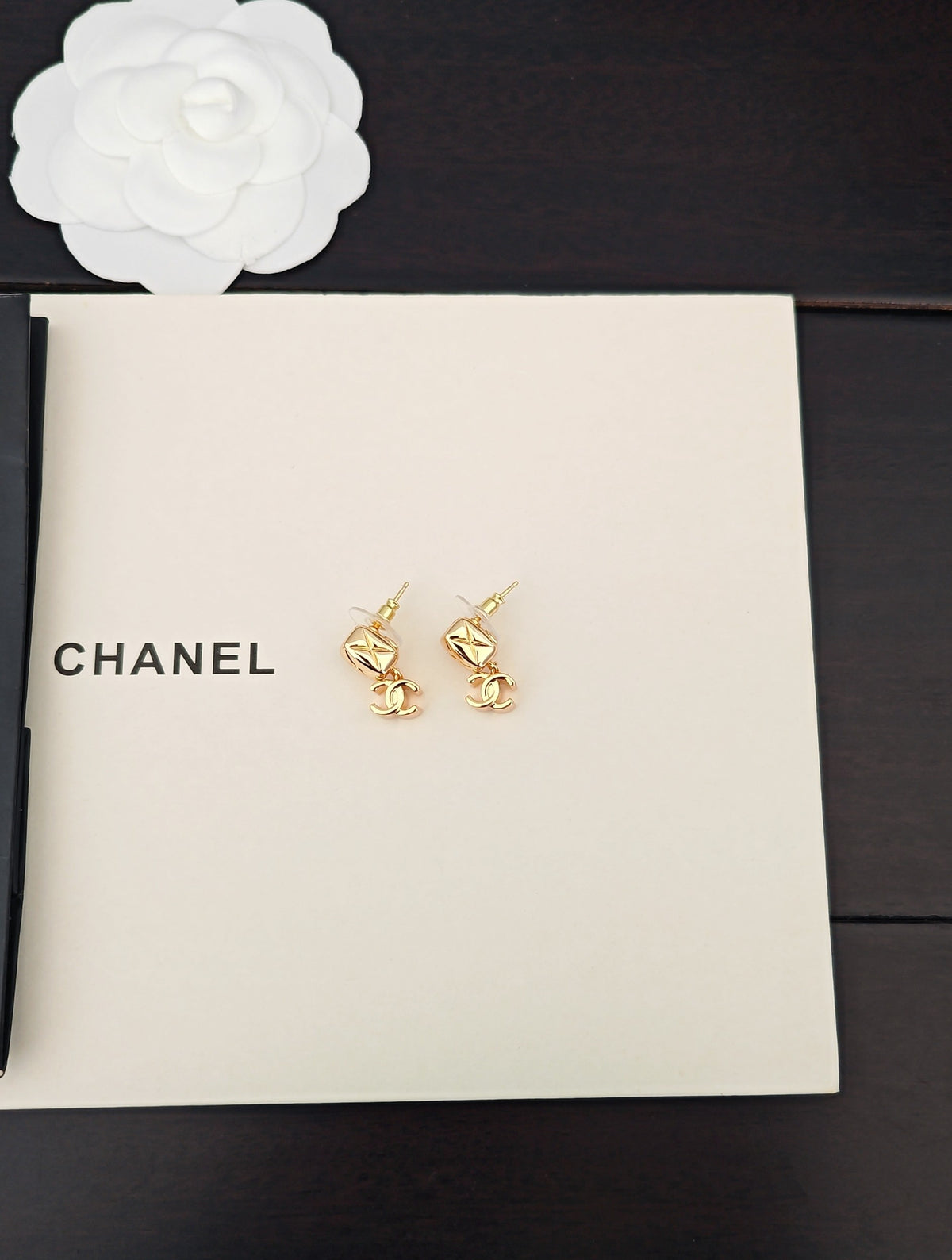 gold brass Drop Earrings for women - alternate angle view 3