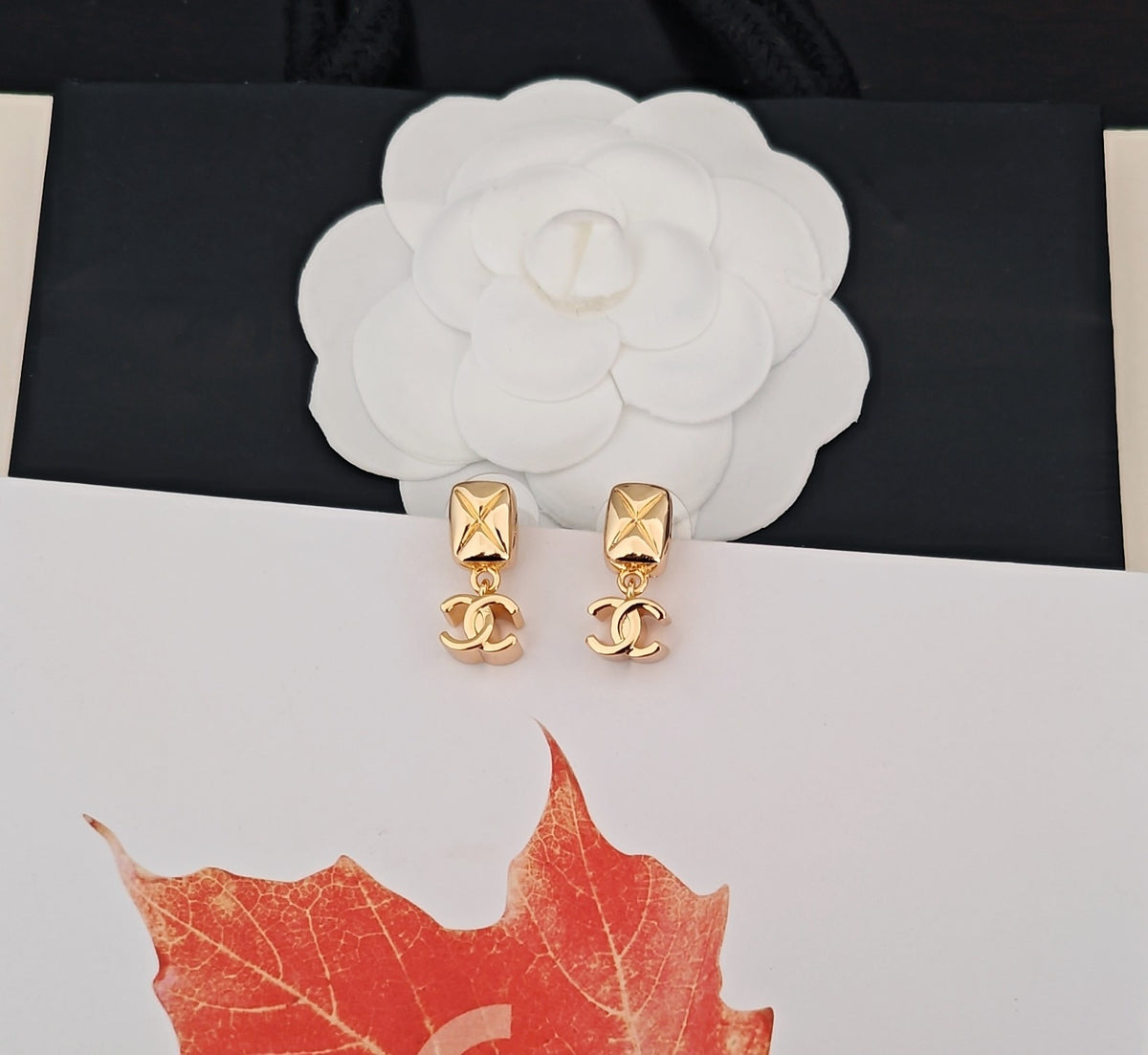 gold brass Drop Earrings for women - alternate angle view 4