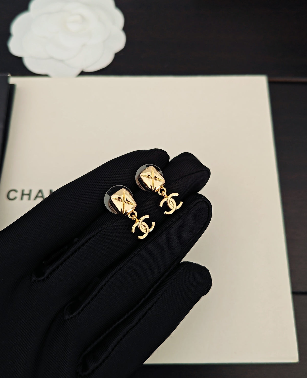 gold brass Drop Earrings for women - product detail view