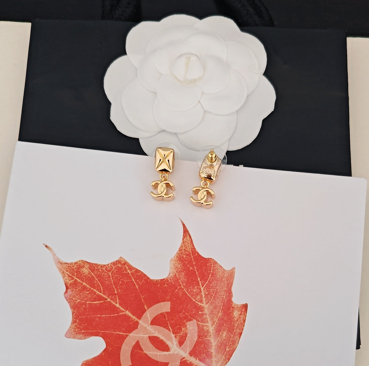 gold brass Drop Earrings for women - alternate angle view 5