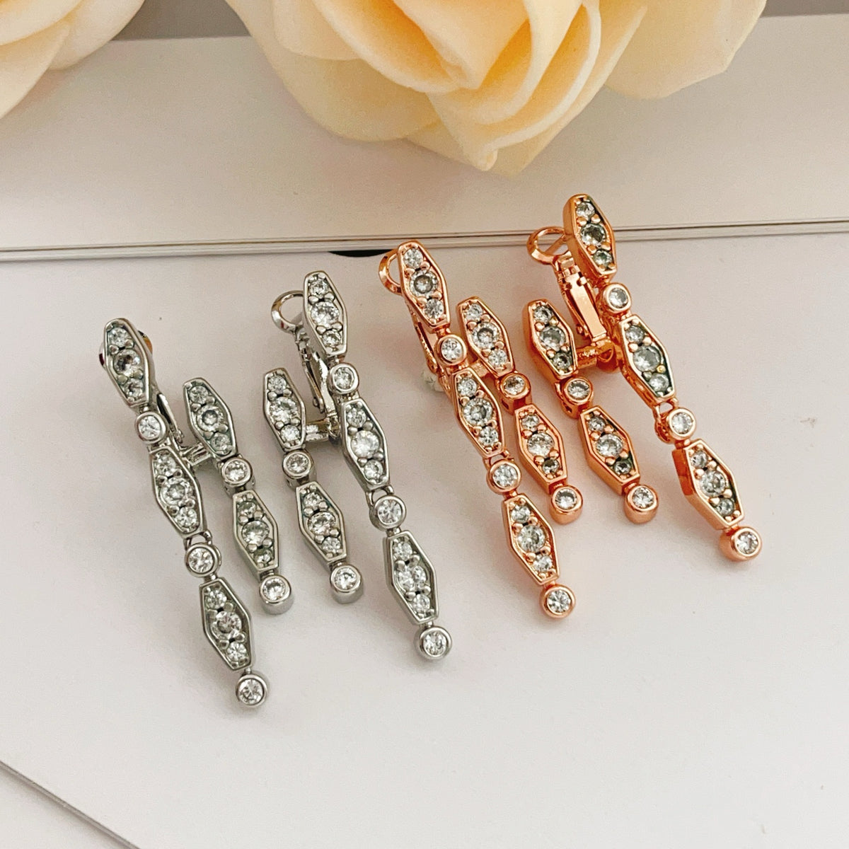 silver brass tassel Stud Earrings for women - alternate angle view 6