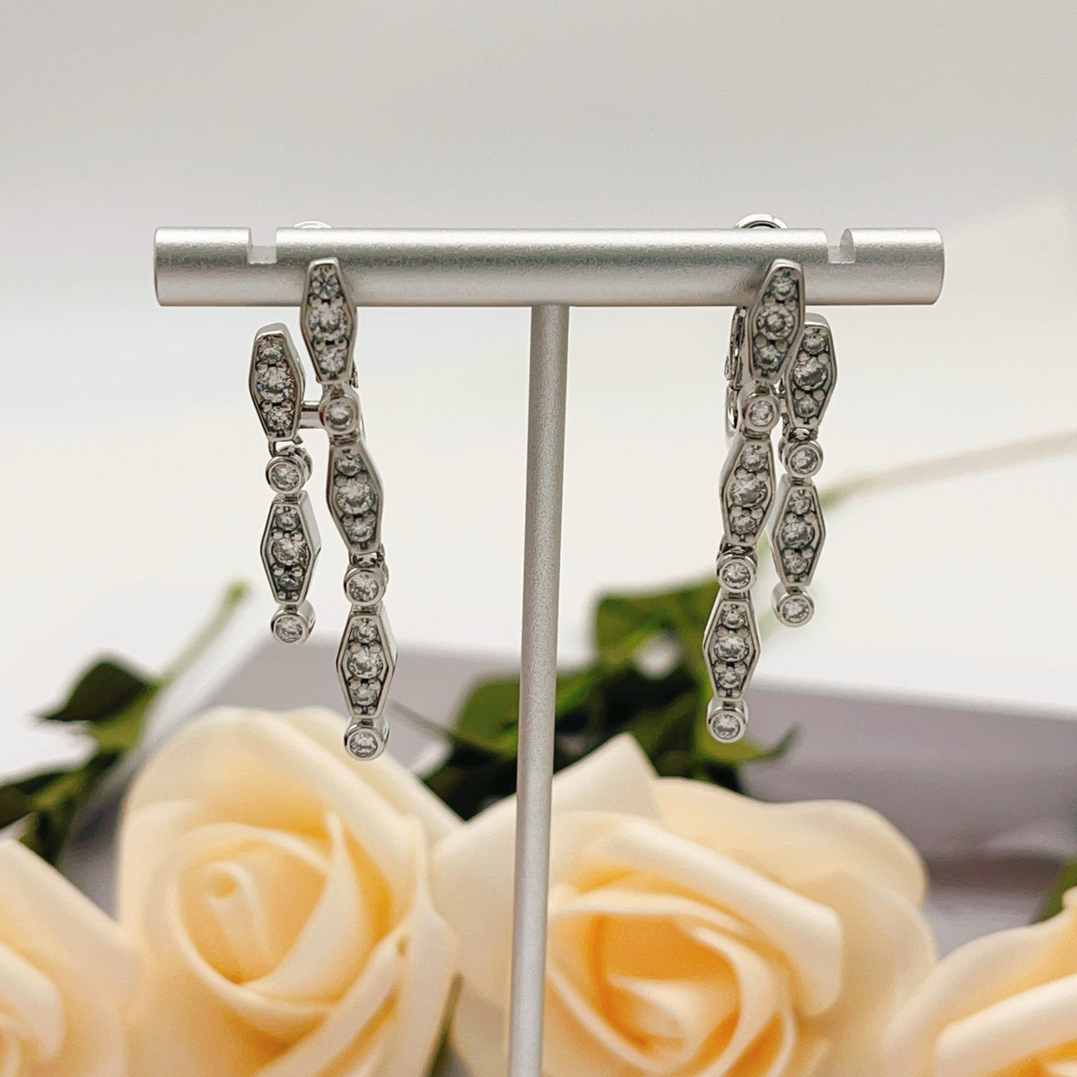 silver brass tassel Stud Earrings for women - alternate angle view 5