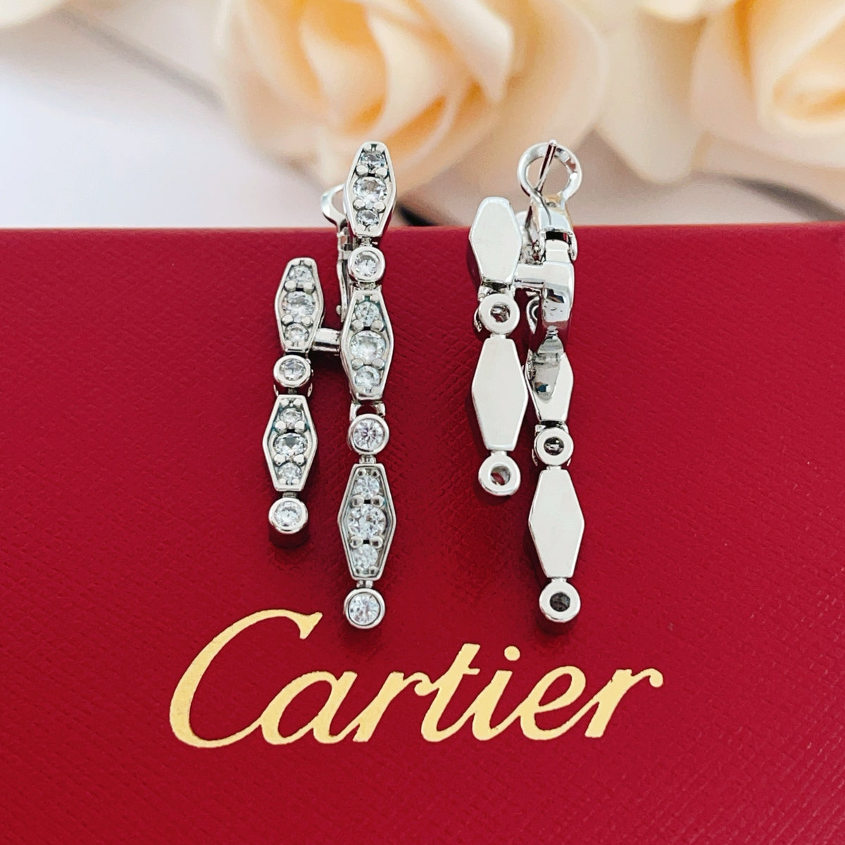 silver brass tassel Stud Earrings for women - alternate angle view 2