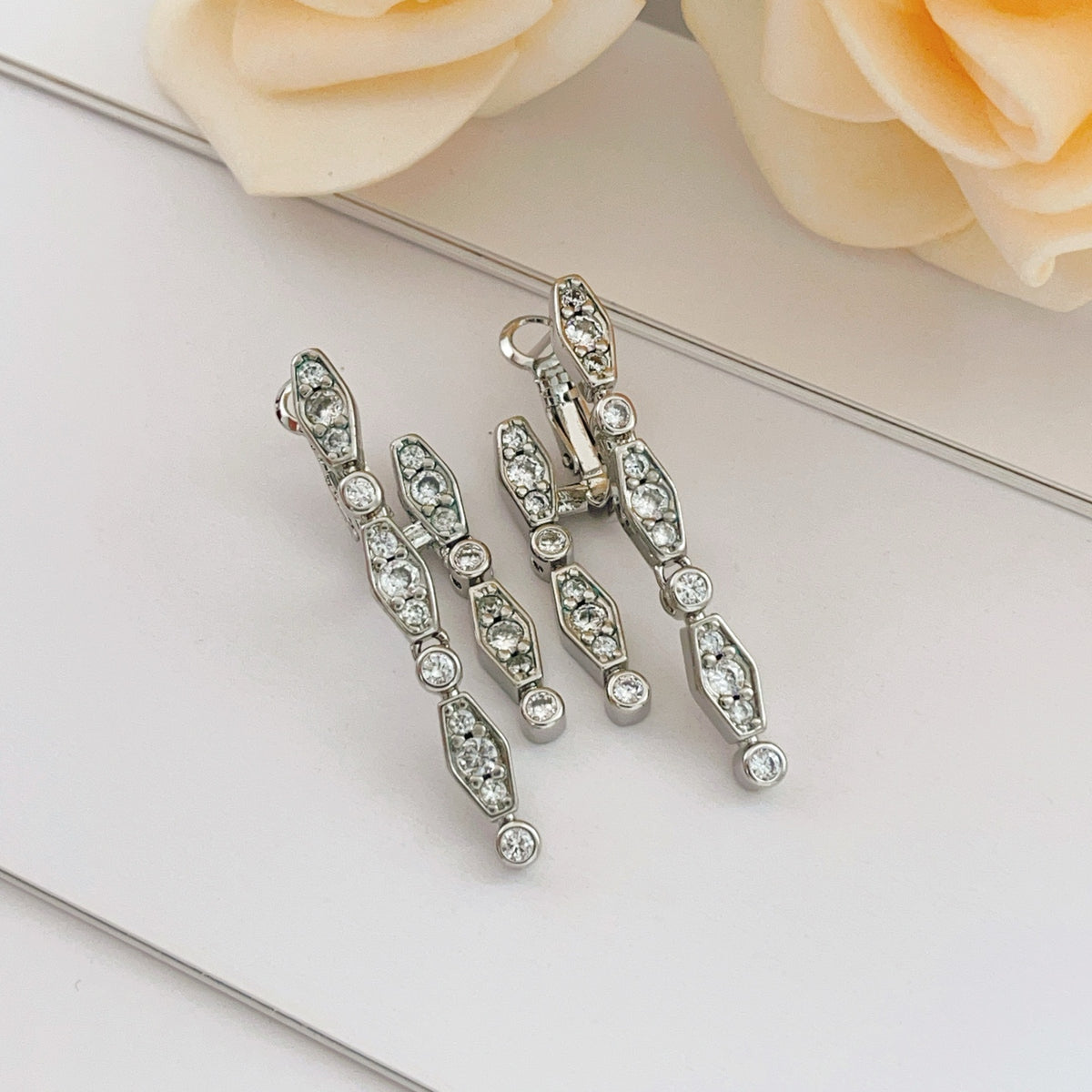 silver brass tassel Stud Earrings for women - alternate angle view 3