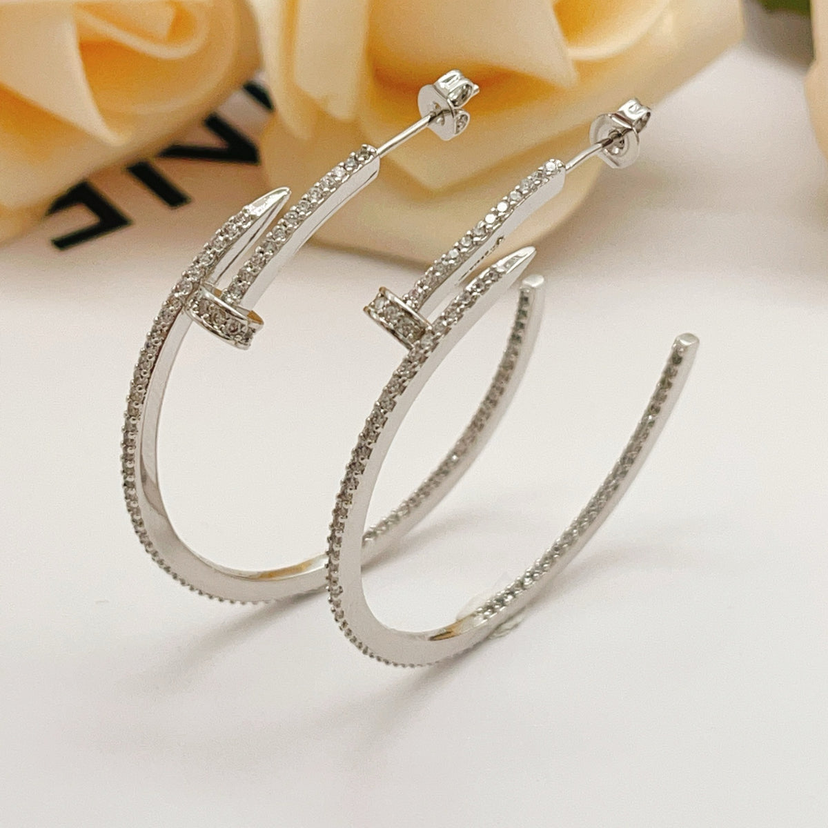 silver brass luxury Drop Earrings for women - alternate angle view 4