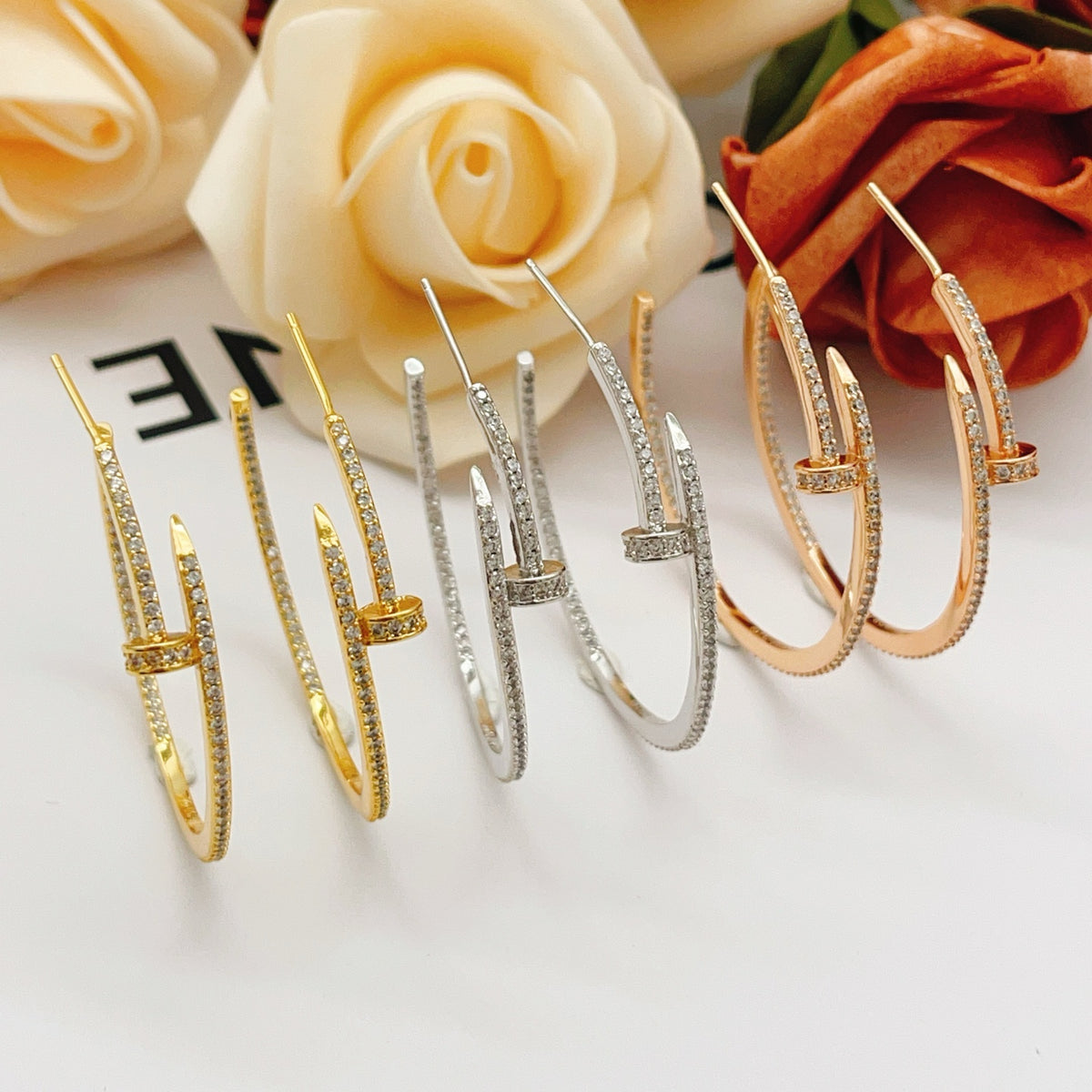 rose gold brass rose Drop Earrings for women - alternate angle view 6