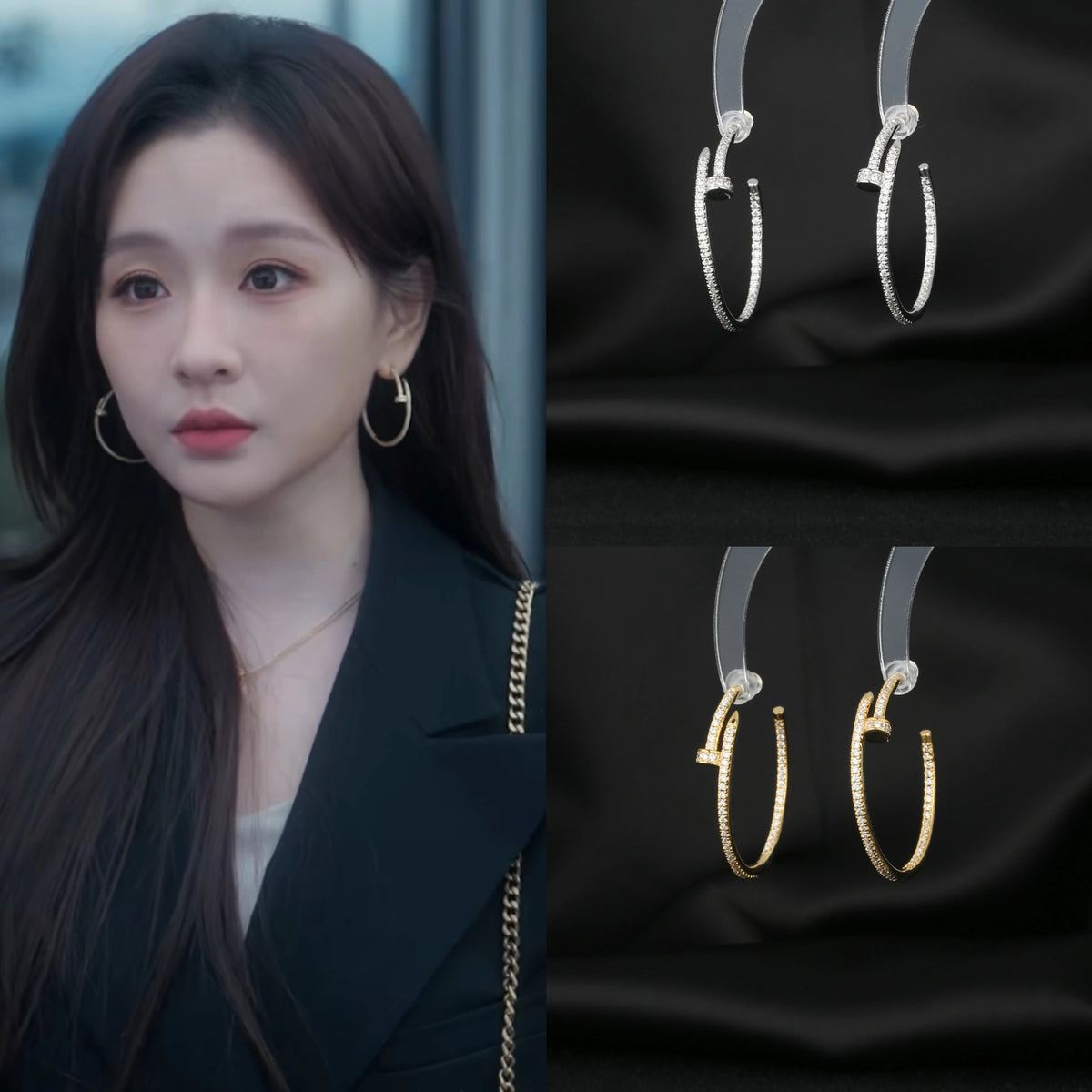 silver brass luxury Drop Earrings for women - alternate angle view 13