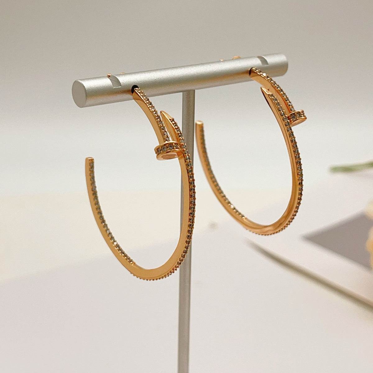 rose gold brass rose Drop Earrings for women - alternate angle view 5
