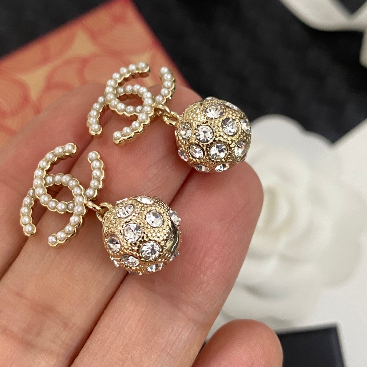 beige brass letter Earrings for women - alternate angle view 6