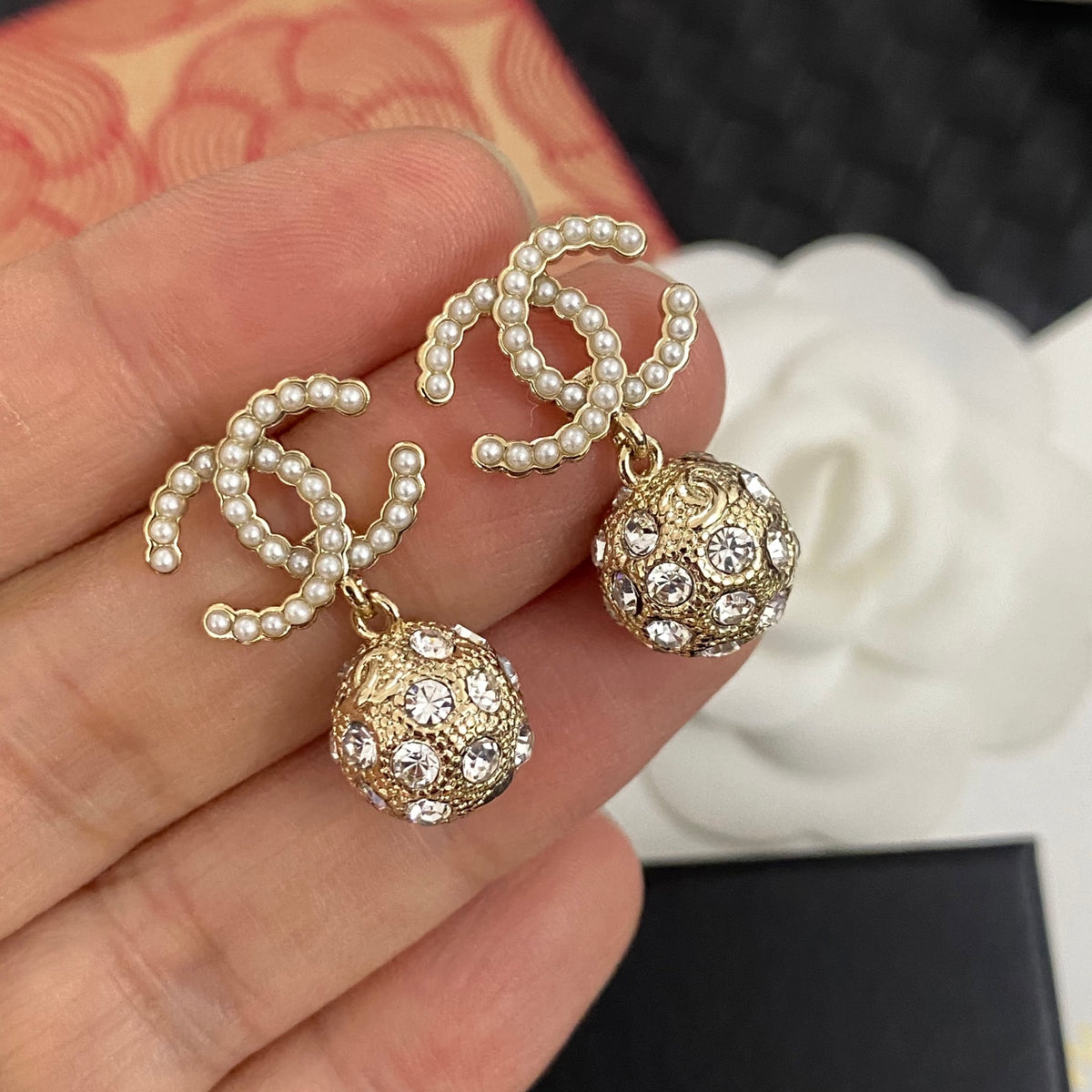 beige brass letter Earrings for women - alternate angle view 3