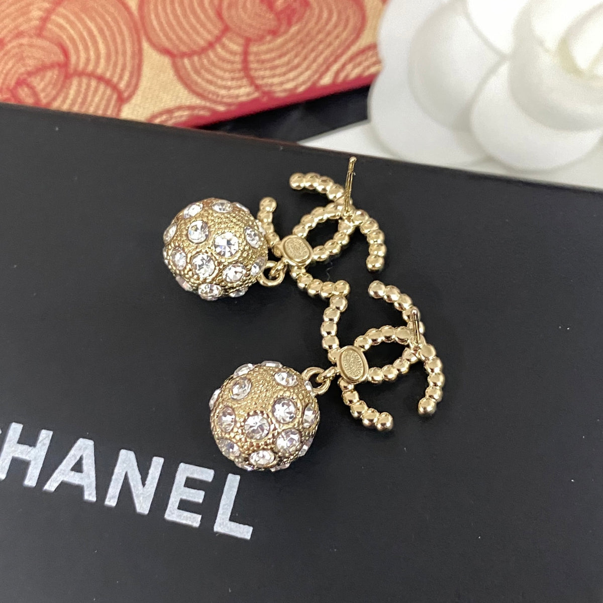 beige brass letter Earrings for women - alternate angle view 4