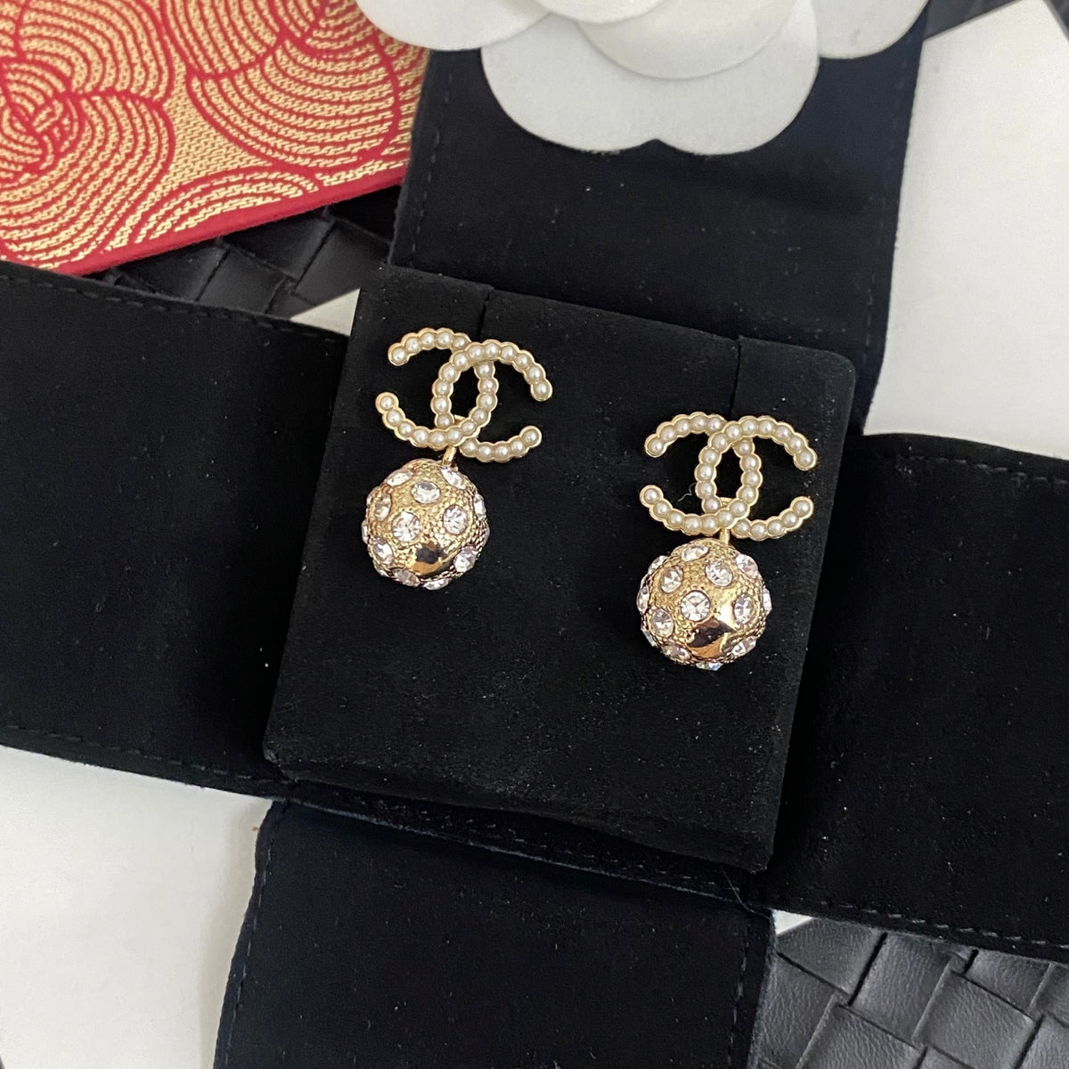 beige brass letter Earrings for women - product detail view