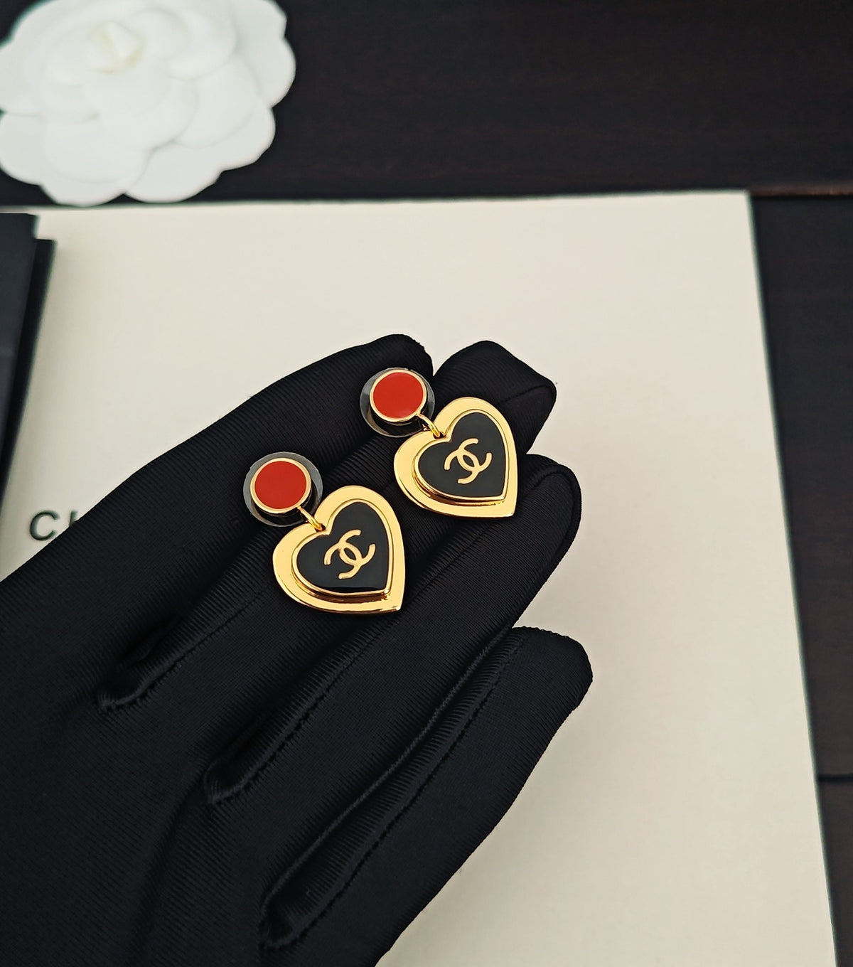 black brass heart Drop Earrings for women - alternate angle view 3