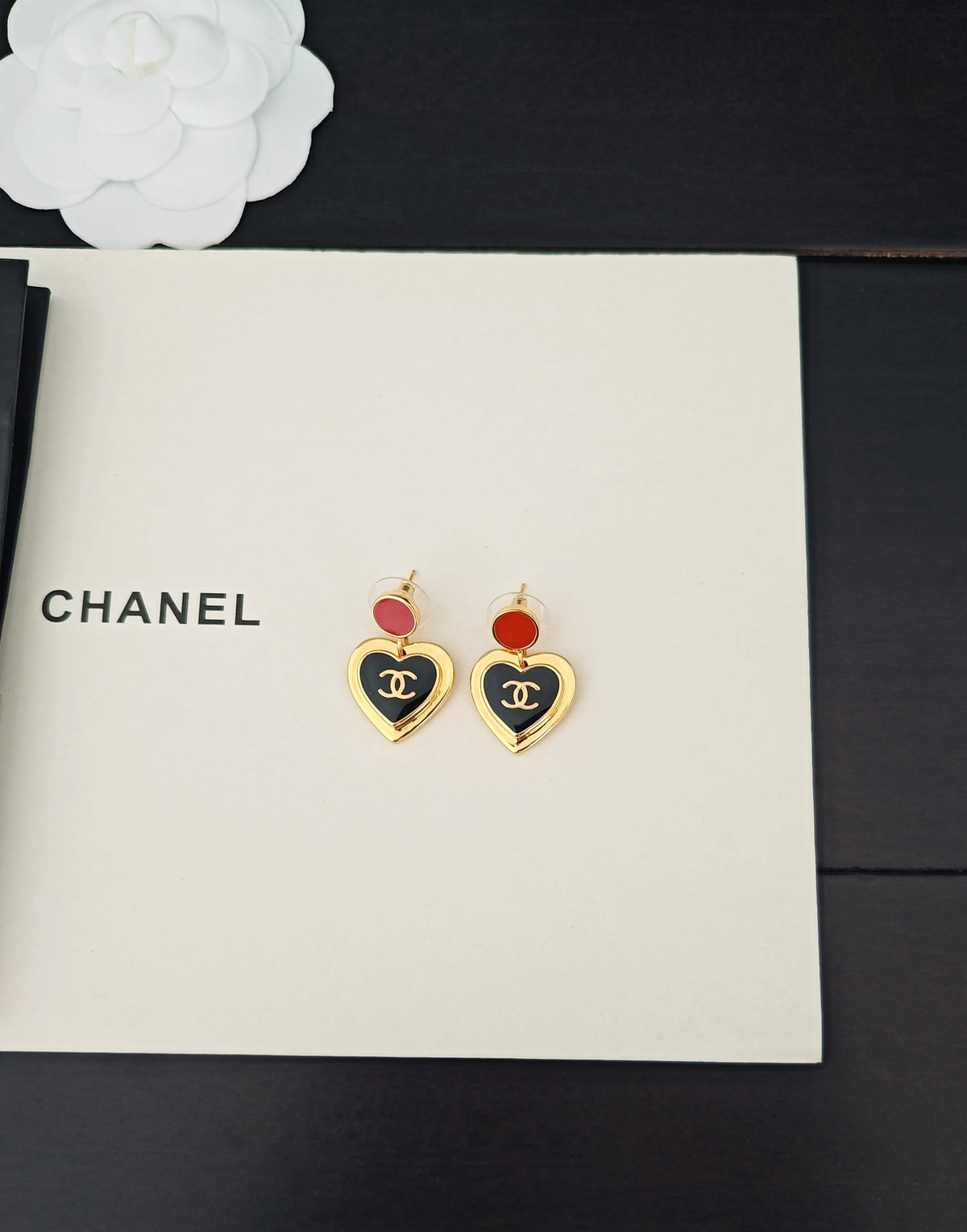 black brass heart Drop Earrings for women - alternate angle view 4