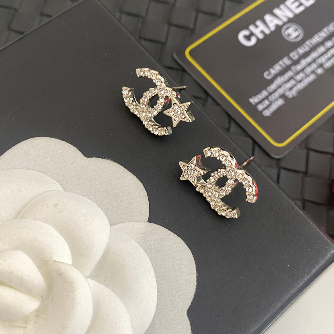 pink crystal letter Stud Earrings for women - product detail view