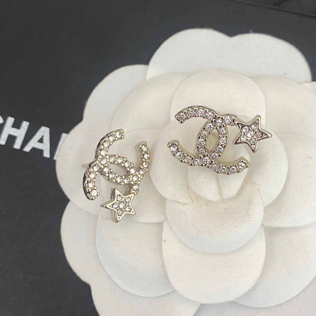 pink crystal letter Stud Earrings for women - alternate angle view 3