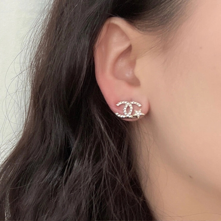 pink crystal letter Stud Earrings for women - alternate angle view 9