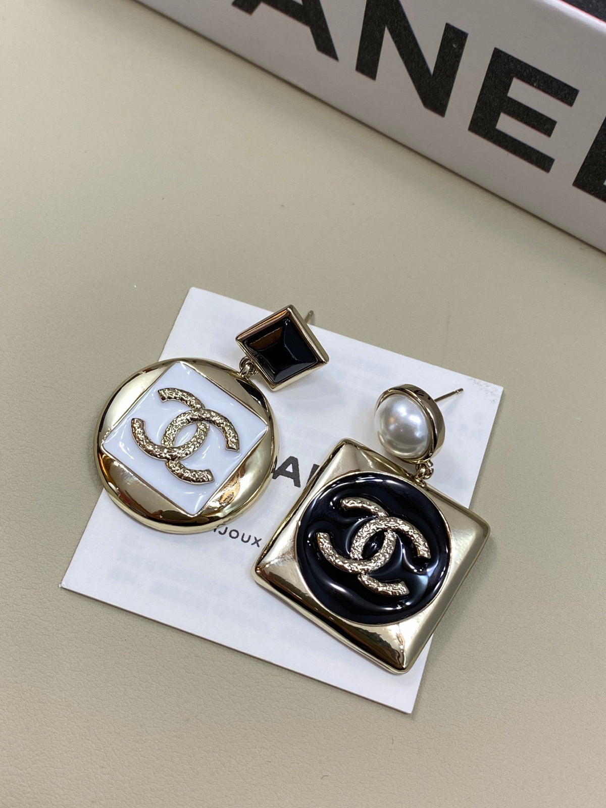 black and white pearl letter Drop Earrings for women - alternate angle view 3
