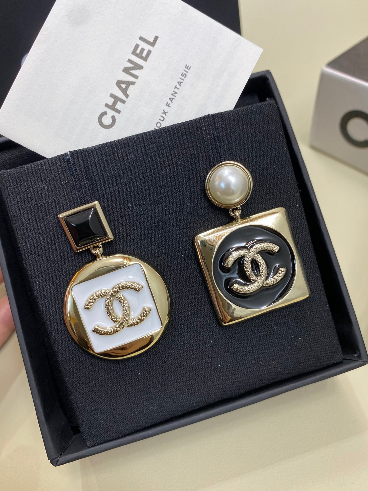 black and white pearl letter Drop Earrings for women - alternate angle view 6