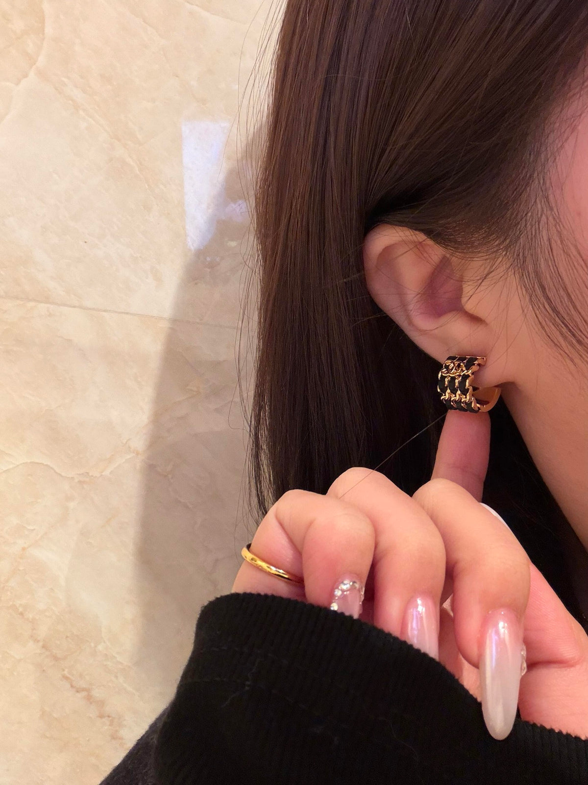 gold crystal letter Stud Earrings for women - alternate angle view 9