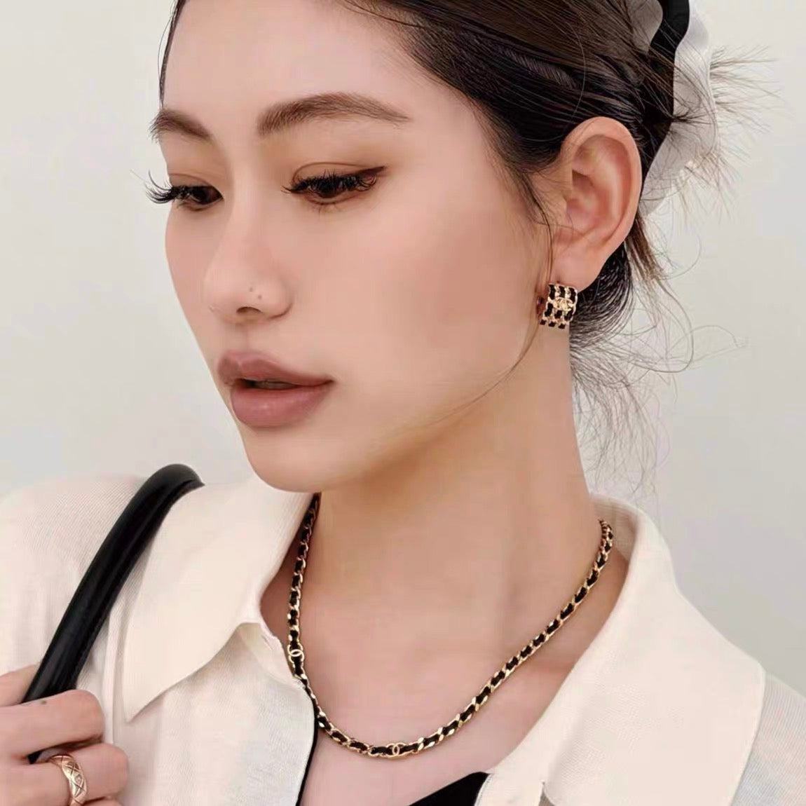 gold crystal letter Stud Earrings for women - alternate angle view 2