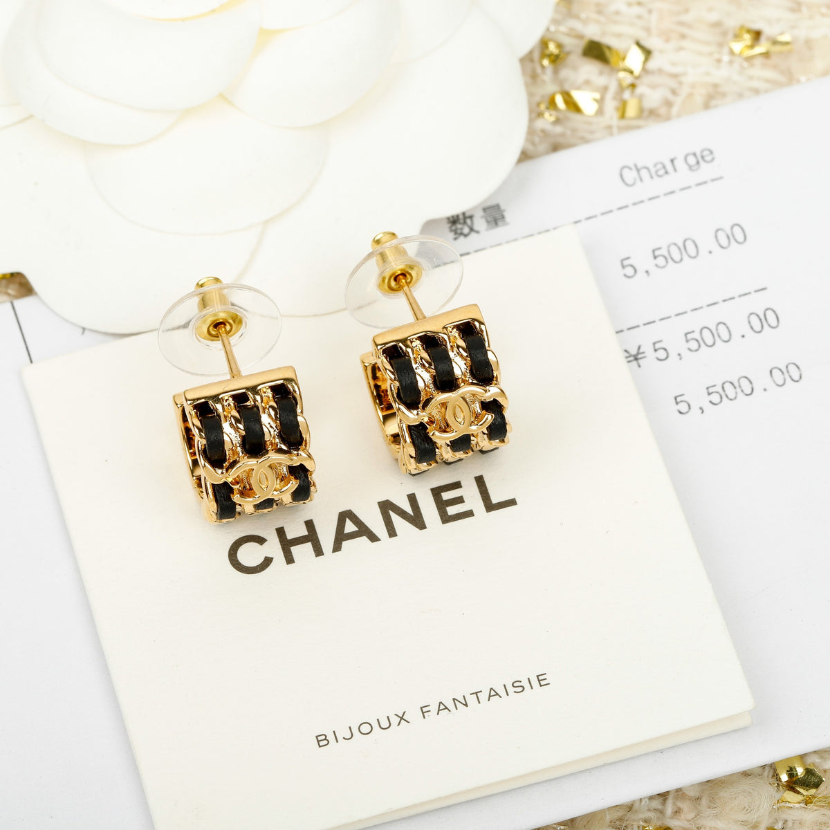gold crystal letter Stud Earrings for women - product detail view