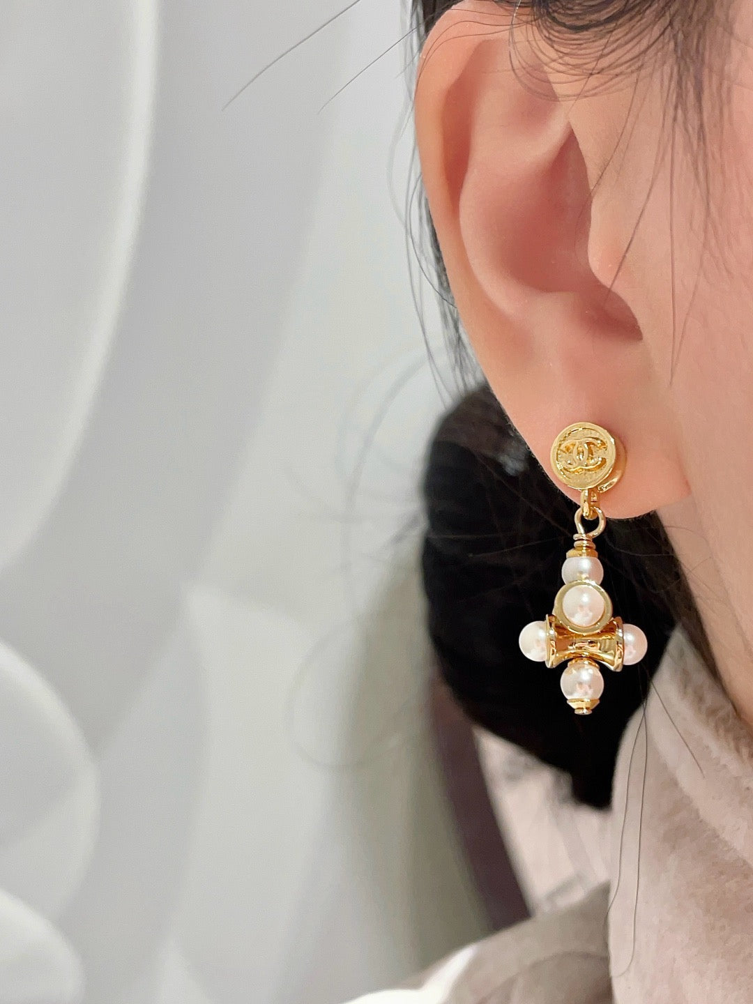 light gold letter Stud Earrings for women - alternate angle view 8