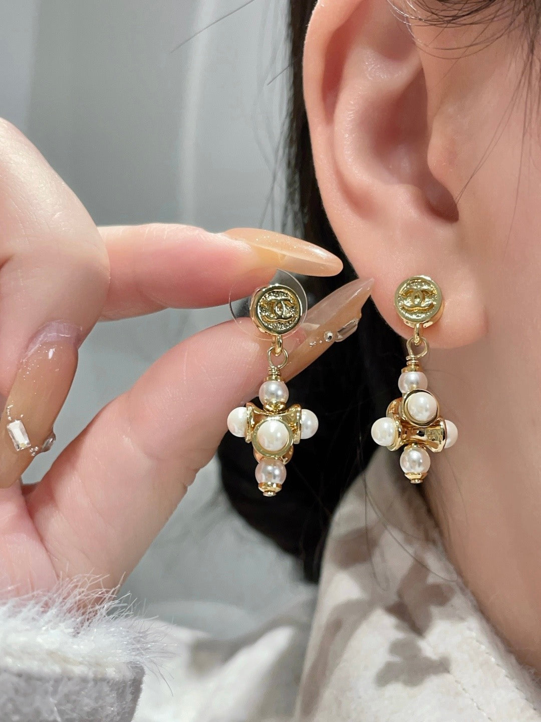 light gold letter Stud Earrings for women - alternate angle view 7