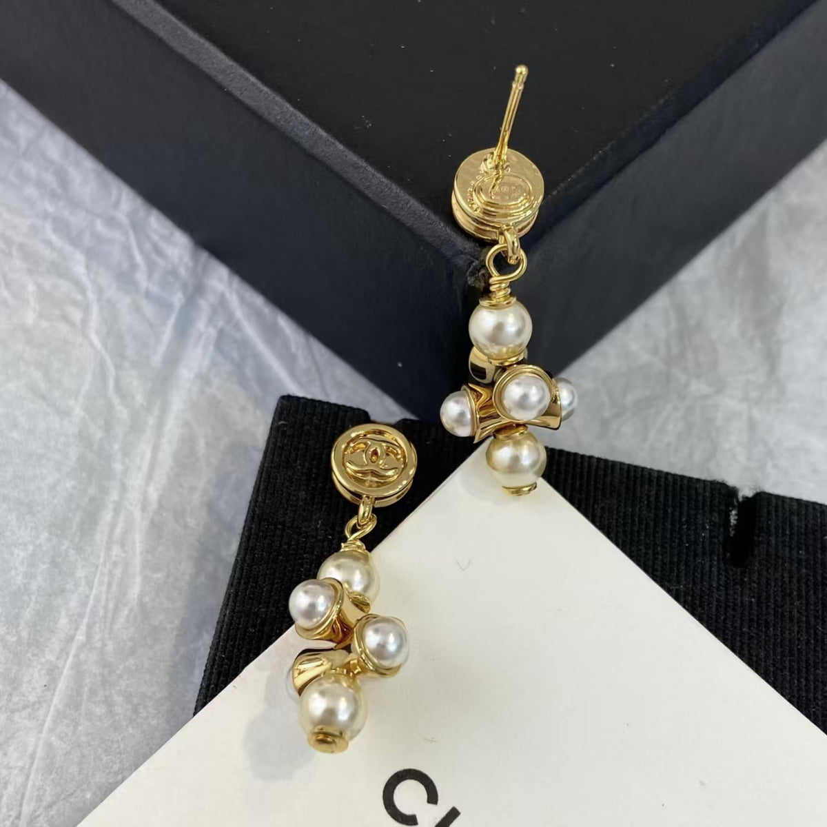 light gold letter Stud Earrings for women - alternate angle view 3