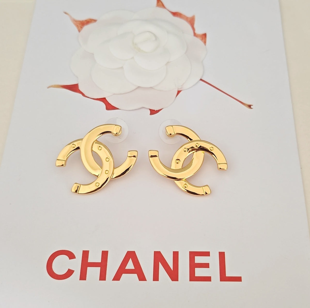 yellow brass Stud Earrings for women - alternate angle view 6