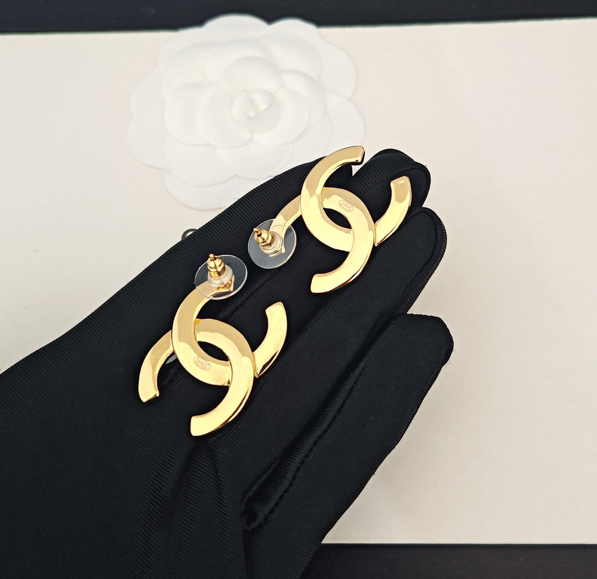 yellow brass Stud Earrings for women - alternate angle view 5