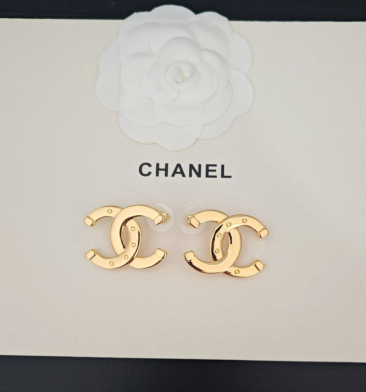 yellow brass Stud Earrings for women - alternate angle view 4