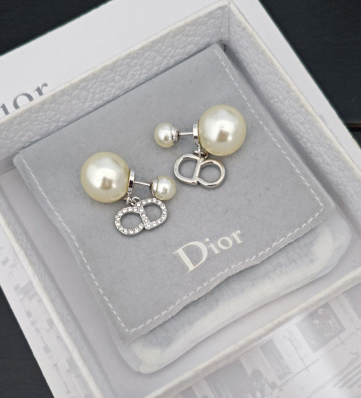 white gold brass pearl Stud Earrings for women - alternate angle view 3