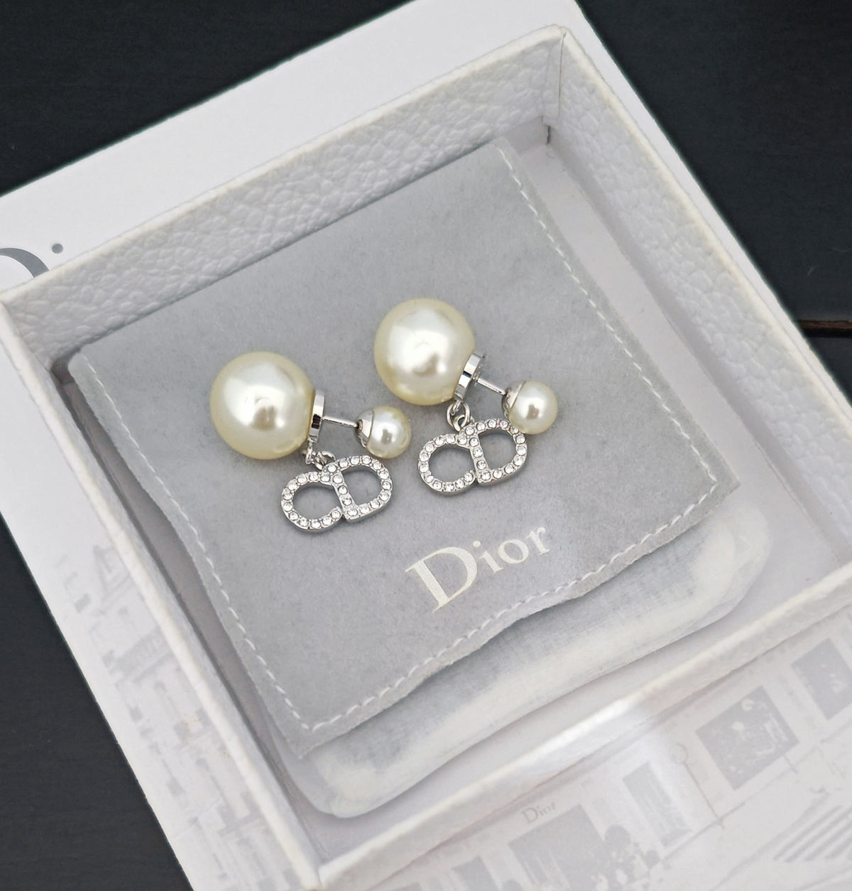 white gold brass pearl Stud Earrings for women - alternate angle view 5