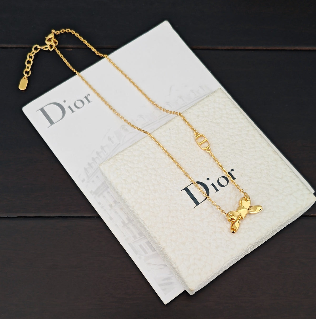 yellow brass butterfly Necklace for women - alternate angle view 6
