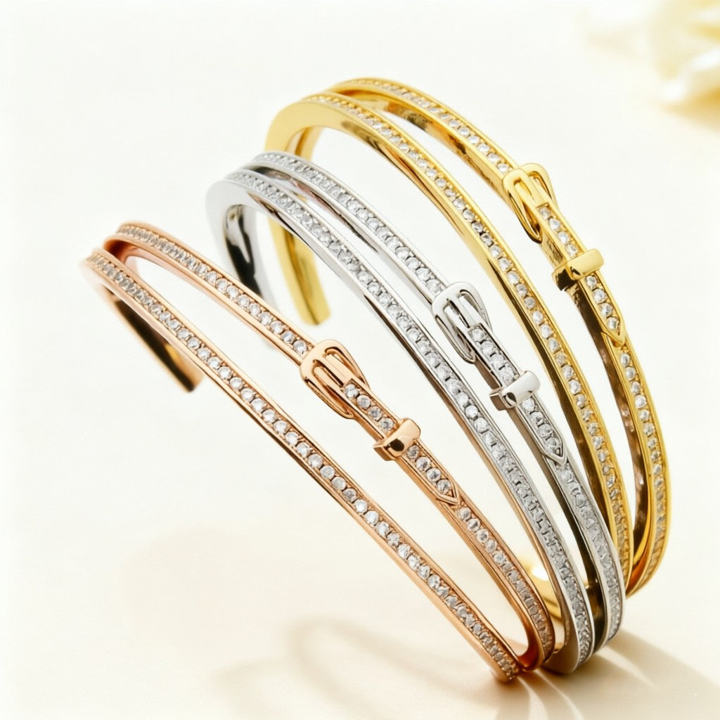 gold crystal inlaid Belt for men and women - alternate angle view 2