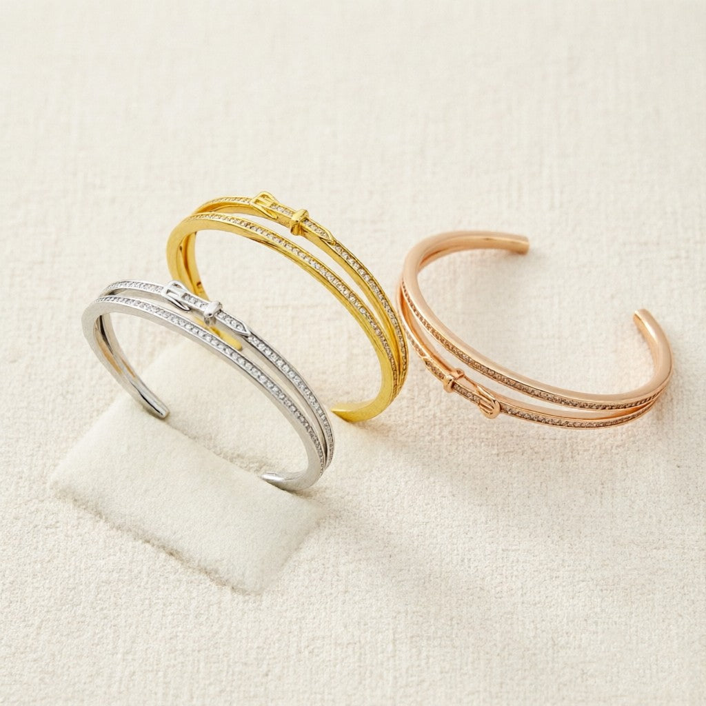 gold crystal inlaid Belt for men and women - alternate angle view 6