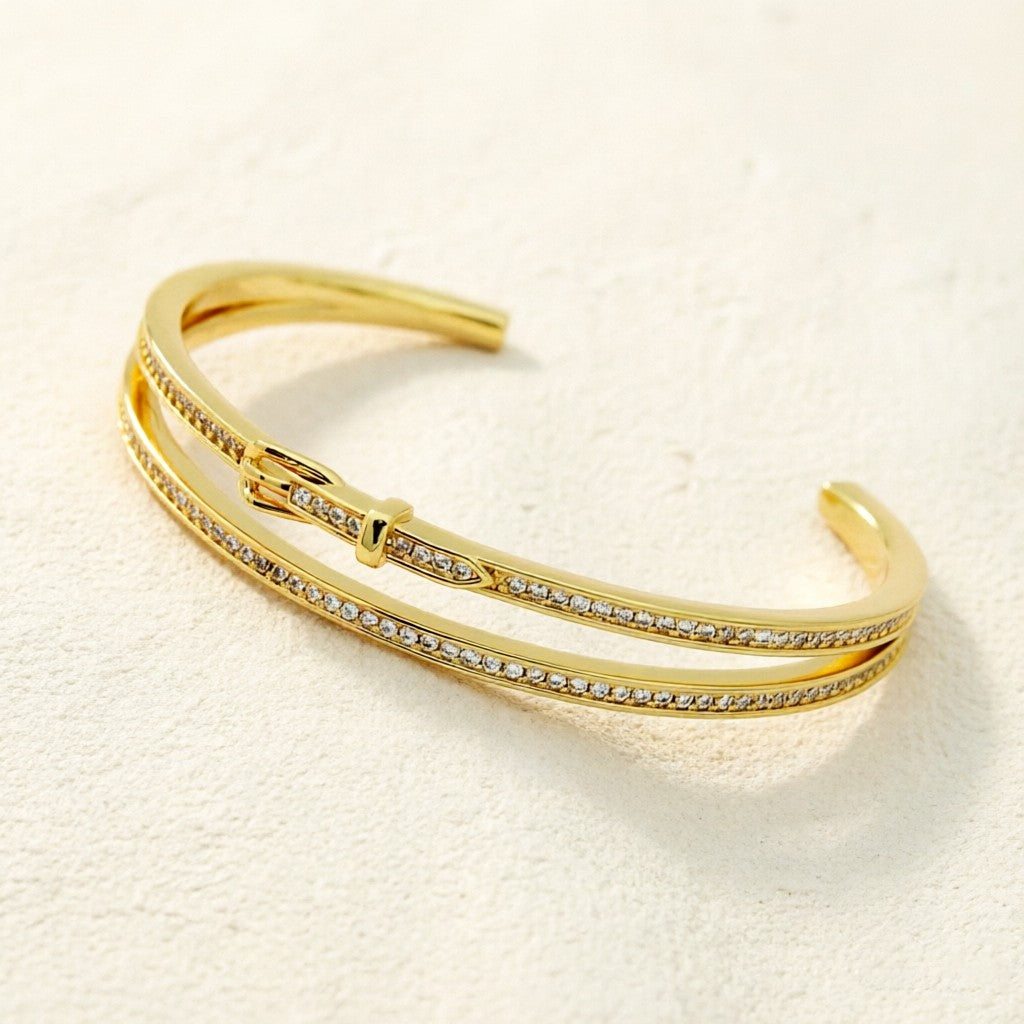 gold crystal inlaid Belt for men and women - alternate angle view 8